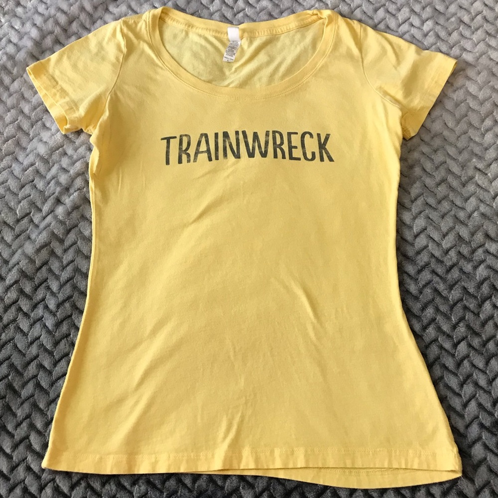 Next Level Apparel Tee Shirt, Size L, Colour Yellow W/ Trainwreck in Black print